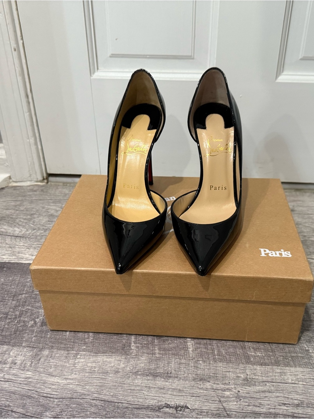 Christian Louboutin Black Patent Pointed-Toe Iriza Pumps with Red Sole - Picture 5 of 8